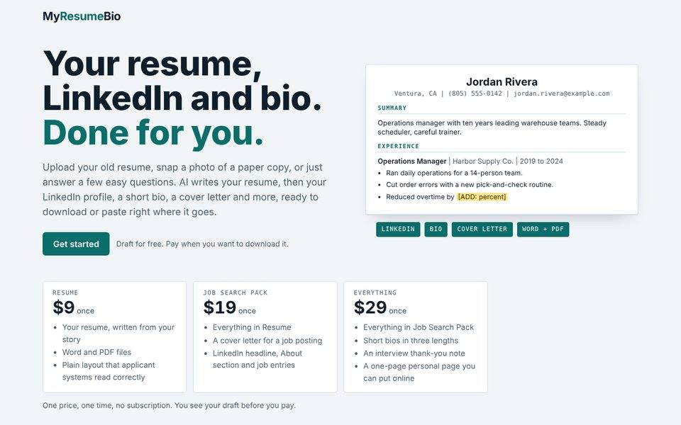 myresumebio home page