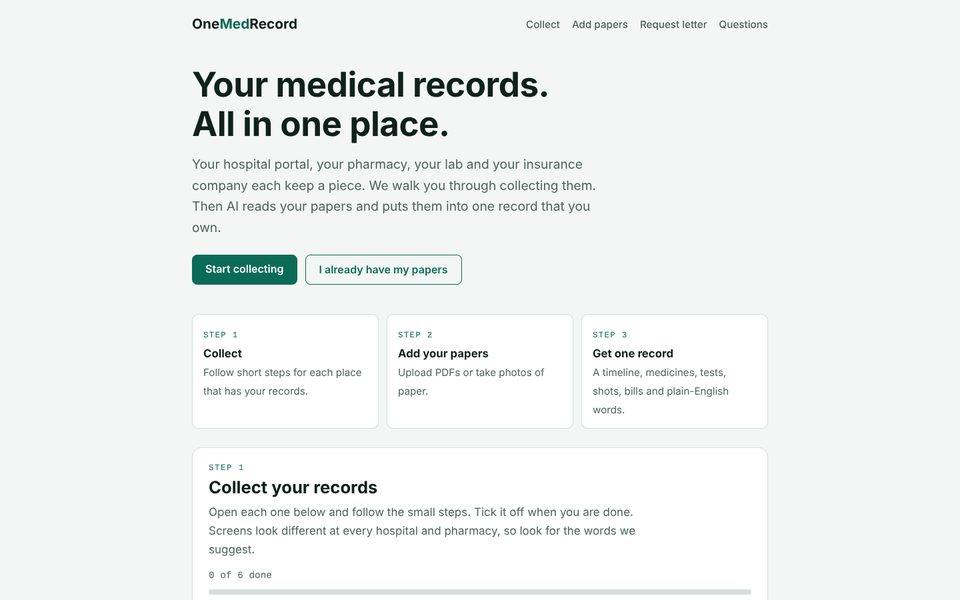 onemedrecord home page