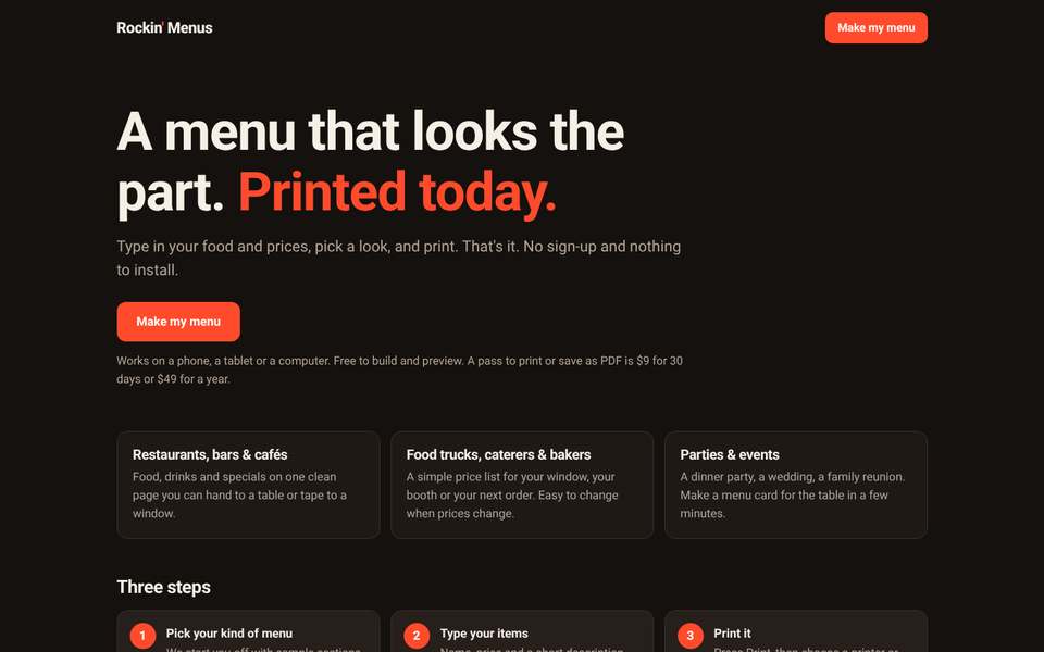 rockinmenus home page
